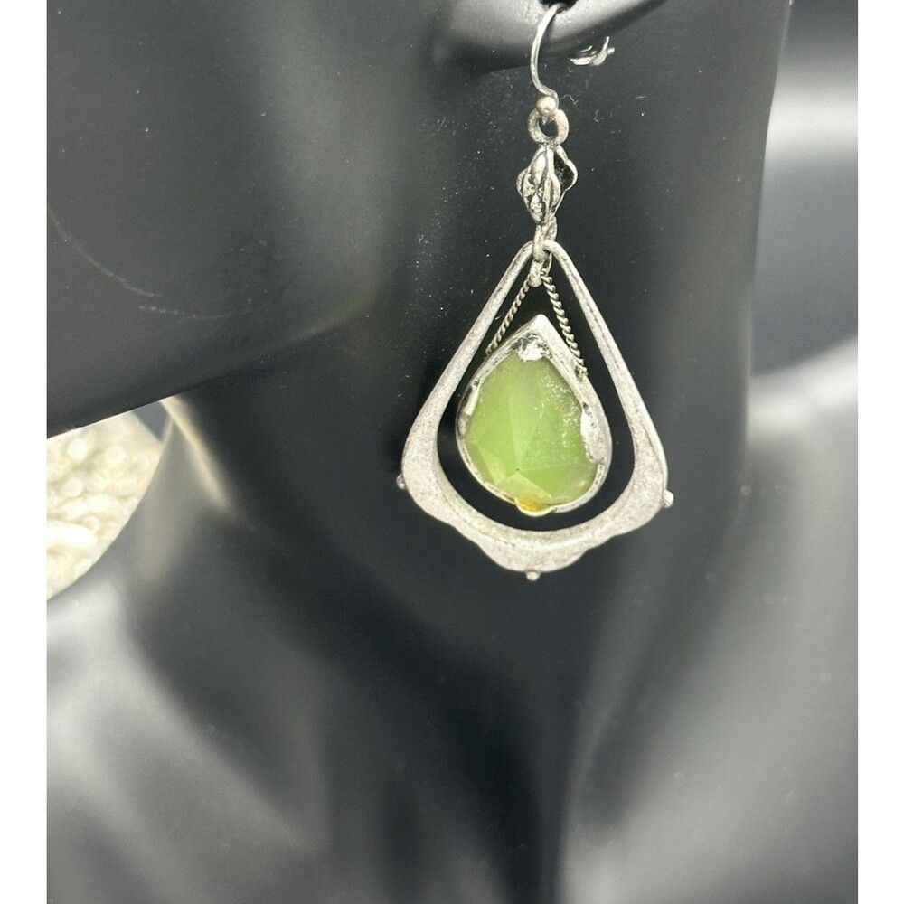Vintage Artisan Handcrafted Boho Prehnite Teardrop Earrings